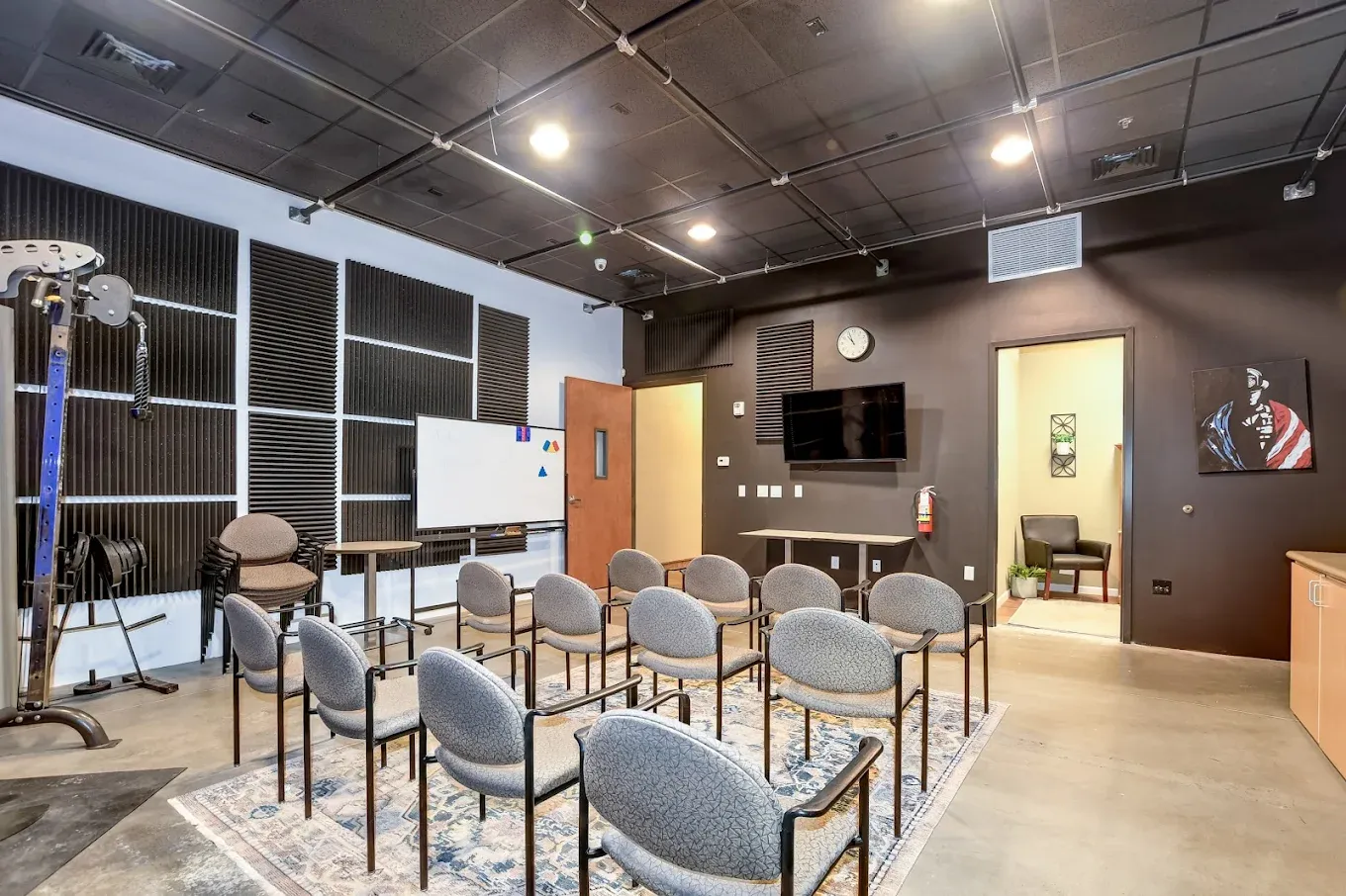 The group therapy room at AnchorPoint, chairs in rows